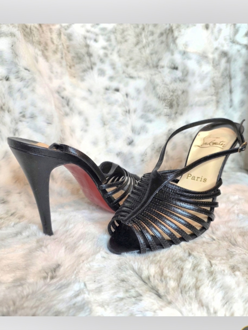 Christian Louboutin Black Leather Strappy Caged Sling Back Heels EU 38 / US 8 - Picture 1 of 8